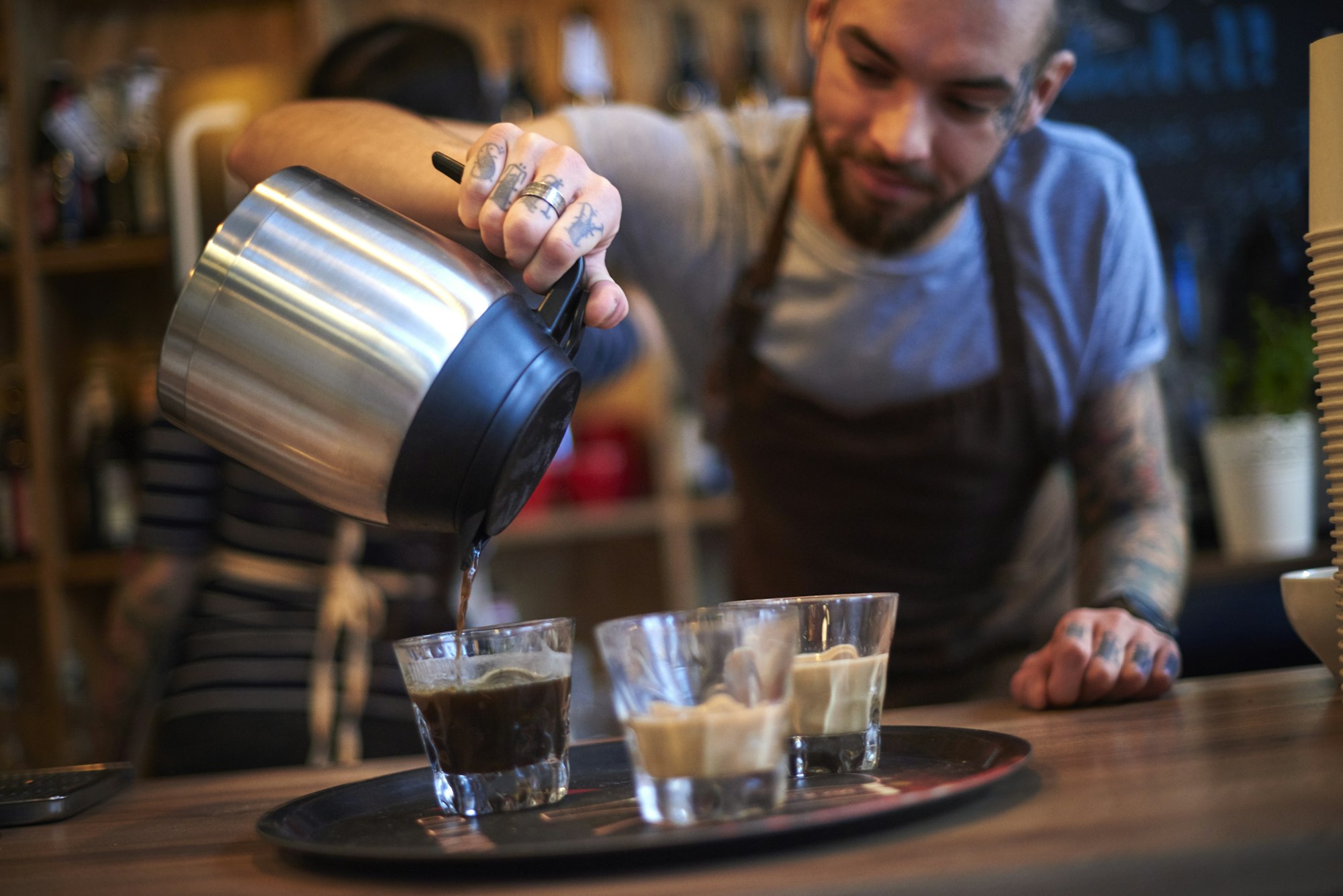 Barista making coffee
